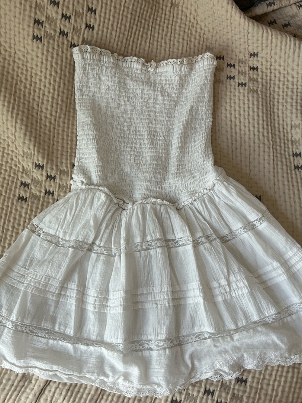 Aeropostale White Smocked Tube Top with Eyelet Trim